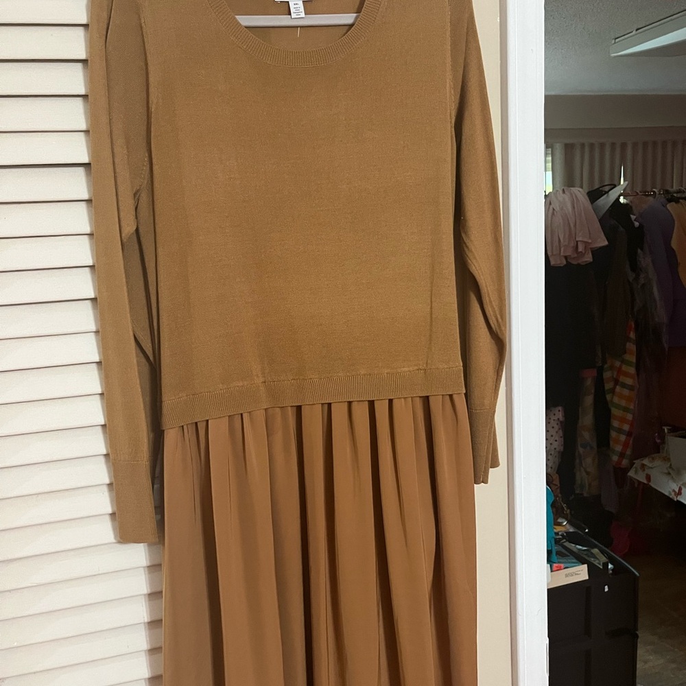 Nordstrom Brown Pleated Long Sleeve Sweater Dress